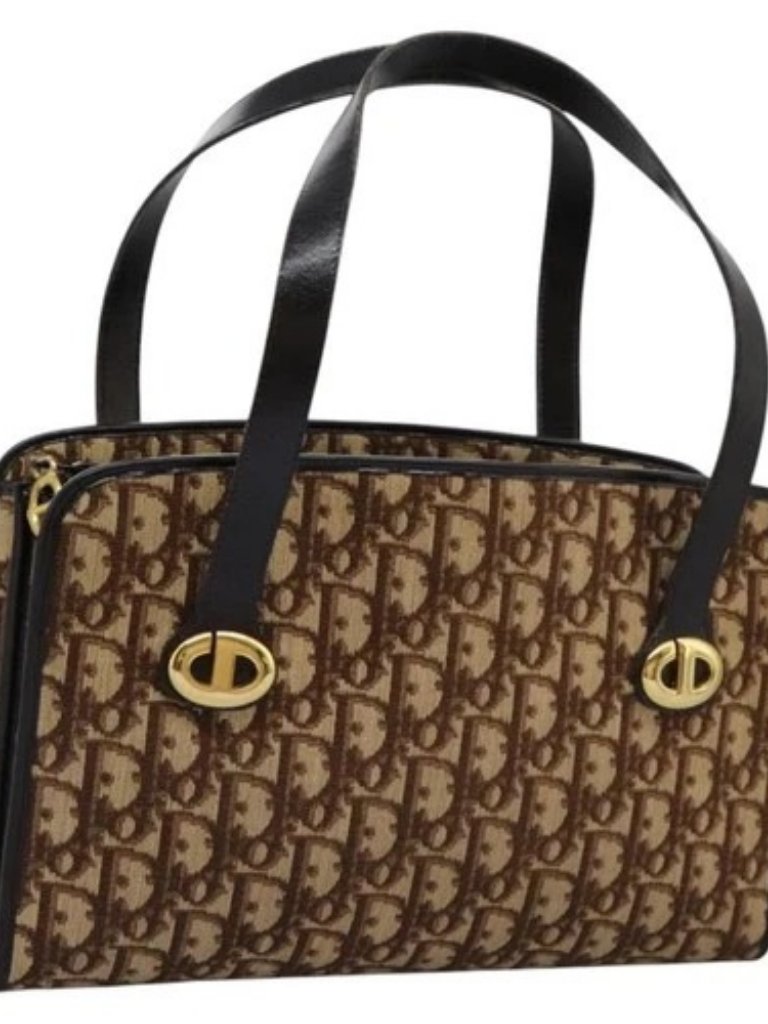 Christian Dior Trotter Canvas Hand Bag Brown Auth 113223